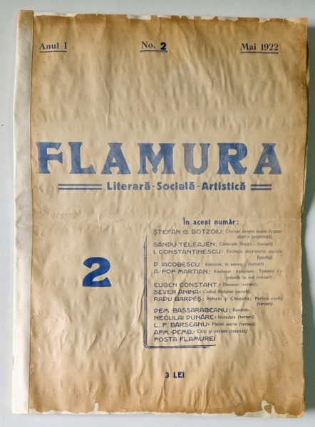 FLAMURA , LITERARA , SOCIALA , ARTISTICA , ANUL I , NR. 2 , MAI  , 1922