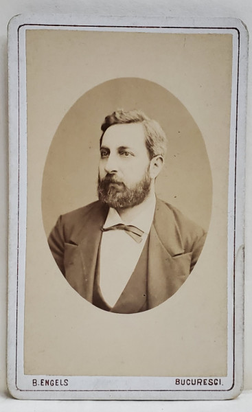 FOTOGRAF B. ENGELS  ,  BUCURESTI , NICOLAE VOINOV  (1834- 1899 ) , FOST MINISTRU , PORTRET IN SEMIPROFIL , FOTOGRAFIE C.D.V. , SFARSITUL SEC. XIX