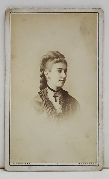 FOTOGRAF FRANZ DUSCHEK , BUCURESTI , TANARA ,  PROFIL , FOTOGRAFIE TIP C.D.V. , SFARSITUL SEC .XIX