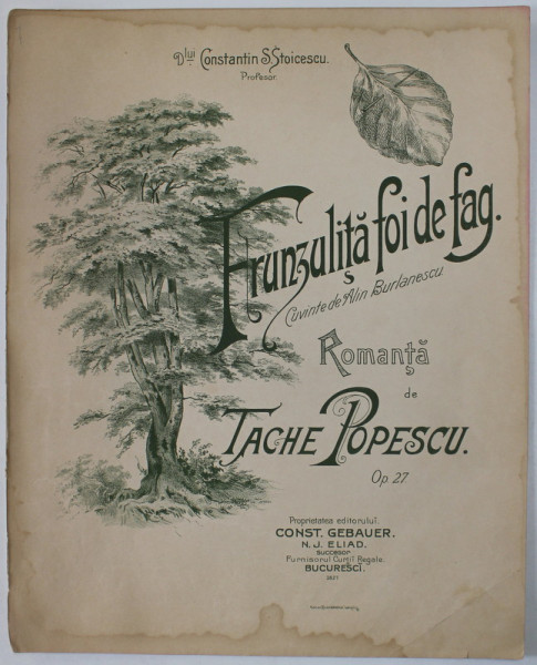 FRUNZULITA FOI DE FAG , romanta de TACHE POPESCU , cuvinte de ALIN BURLANESCU , SFARSIT DE SECOL XIX , PARTITURA