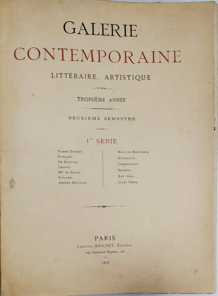 GALERIE CONTEMPORAINE LITTERAIRE, ARTISTIQUE - PARIS, 1878