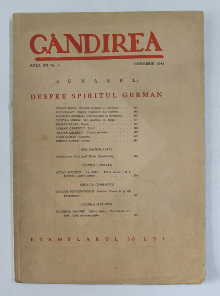 GANDIREA , REVISTA , ANUL  XXI   , NR. 1 , IANUARIE , 1942