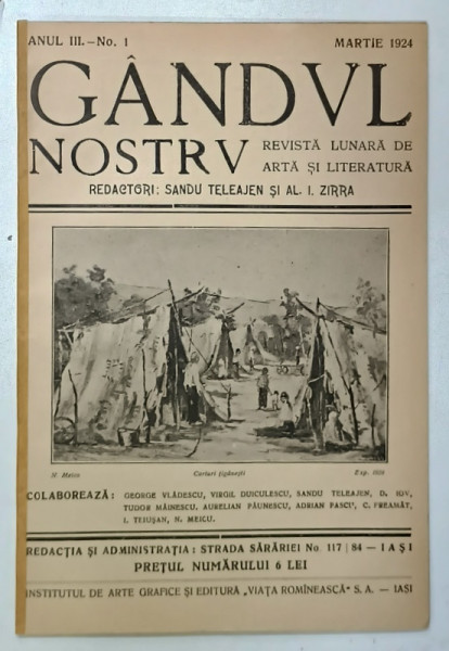 GANDUL NOSTRU , REVISTA LUNARA DE ARTA SI LITERATURA , NR. 1 , 1924