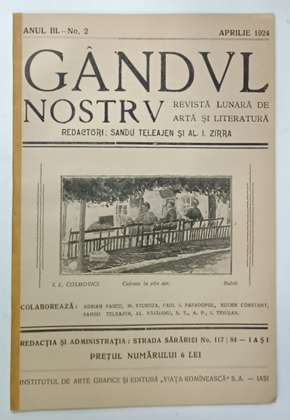 GANDUL NOSTRU , REVISTA LUNARA DE ARTA SI LITERATURA , NR. 2 , 1924