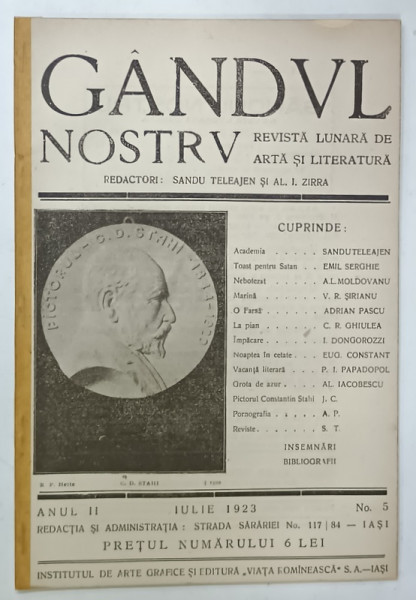 GANDUL NOSTRU , REVISTA LUNARA DE ARTA SI LITERATURA , NR. 5 , 1923