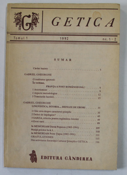 GETICA , TOMUL 1 , NR.1 -2 , 1992