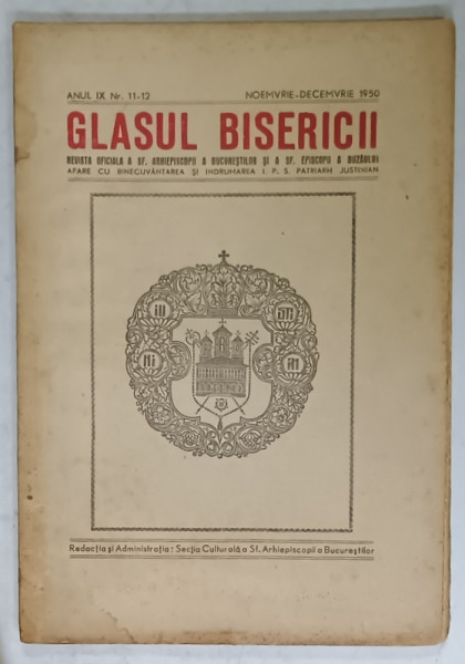 GLASUL BISERICII , REVISTA OFICIALA A SF. ARHIEPISCOPII A BUCURESTILOR , NR. 11 - 12 , 1950