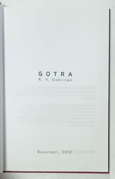 GOTRA , roman de R.V. DOBRITAN , 2012 , DEDICATIE *