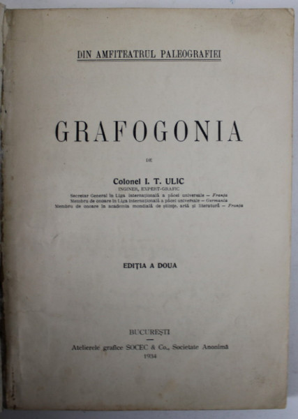 GRAFOGONIA de COLONEL I.T. ULIC, EDITIA A DOUA  1934 , COPERTI REFACUTE