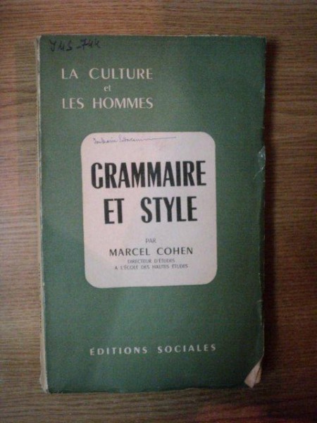 GRAMMAIRE ET STYLE par MARCEL COHEN