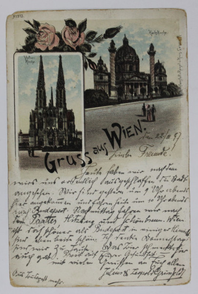 GRUSS AUS WIEN , SALUTARI DIN VIENA , CARTE POSTALA , CROMOLITOGRAFIE , CLASICA