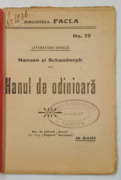 HANUL DE  ODINIOARA de NANSEN si SCHANDORPH , INCEPUT DE SEC. XX