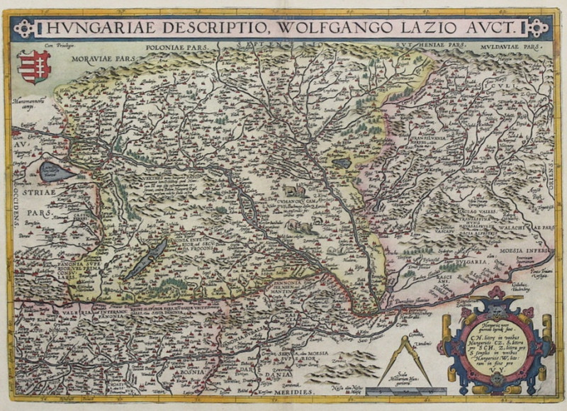 Harta 'Hungariae Descriptio', de Abraham Ortelius, Atlasul Theatrum Orbis Terrarum, Antwerp, 1581
