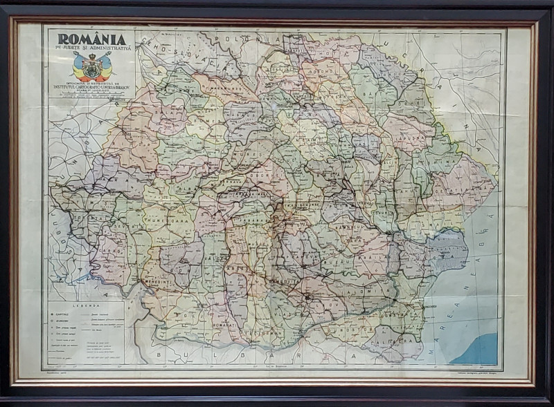 Harta Romaniei Mari pe Judete si Administrativa, 1932