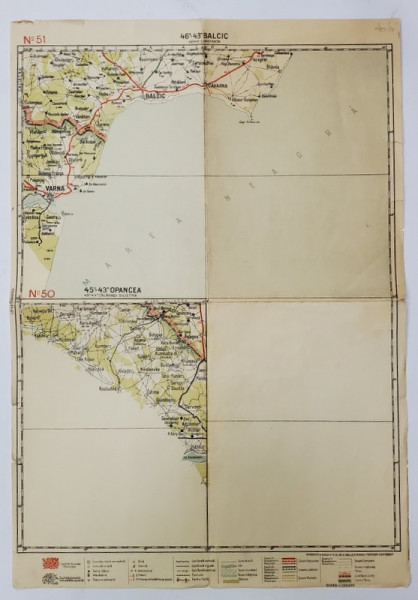 HARTA ZONEI BALCIC - OPANCEA  , LITOGRAFIE DE M.D. MOLDOVEANU , 1936, POLICROMA