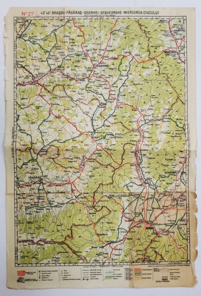 HARTA ZONEI  BRASOV - ODORHEI - MIERCUREA CIUCULUI   , LITOGRAFIE DE M.D. MOLDOVEANU , 1936, POLICROMA