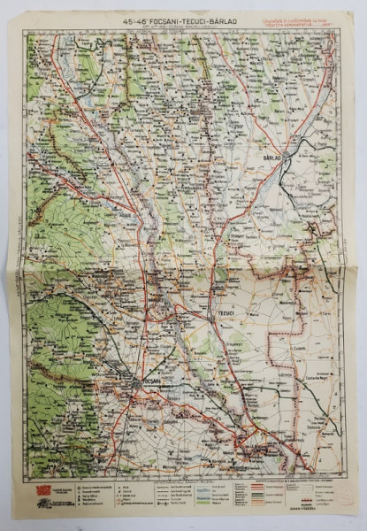 HARTA ZONEI  FOCSANI - TECUCI -BARLAD   , LITOGRAFIE DE M.D. MOLDOVEANU , 1936, POLICROMA