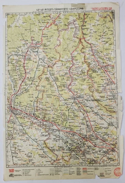 HARTA ZONEI PITESTI - TARGOVISTE - CAMPULUNG  , LITOGRAFIE DE M.D. MOLDOVEANU , 1936, POLICROMA