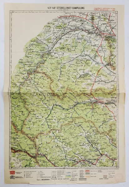 HARTA ZONEI STOROJINET - CAMPULUNG , LITOGRAFIE DE M.D. MOLDOVEANU , 1936, POLICROMA