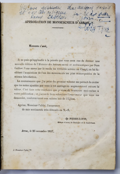 HISTOIRE GENERALE DES AUTEURS SACRES ET ECCLESIASTIQUES par REMY CEILLIER , 1857