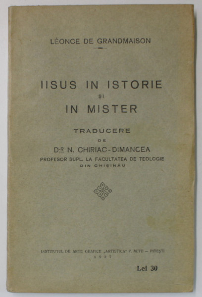 IISUS IN ISTORIE SI IN MISTER de LEONCE DE GRANDMAISON , 1927