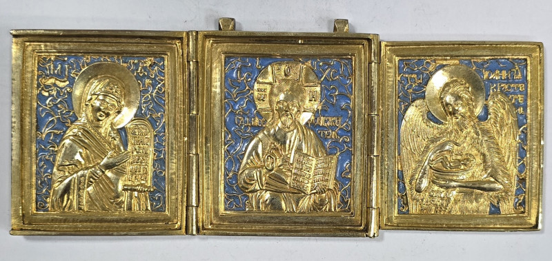 Iisus Pantocrator, Maica Domnului si Sf. Ioan Botezatorul, Triptic de Calatorie, Rusia, Secol XIX