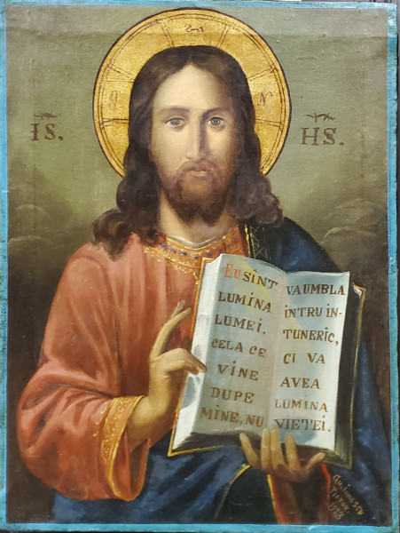 Iisus Pantocrator, Icana Romaneasca, Semnata Gh. Ionescu, Datata 1923
