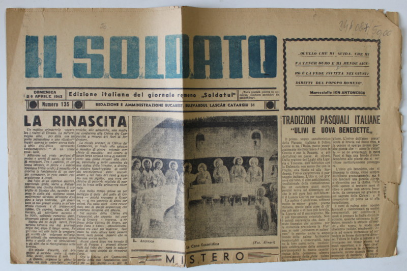 IL SOLDATO , EDIZIONE ITALIANA DEL GIORNALE ROMENO ' SOLDATUL ' , NUMERO 135 , 26 APRILIE , 1943