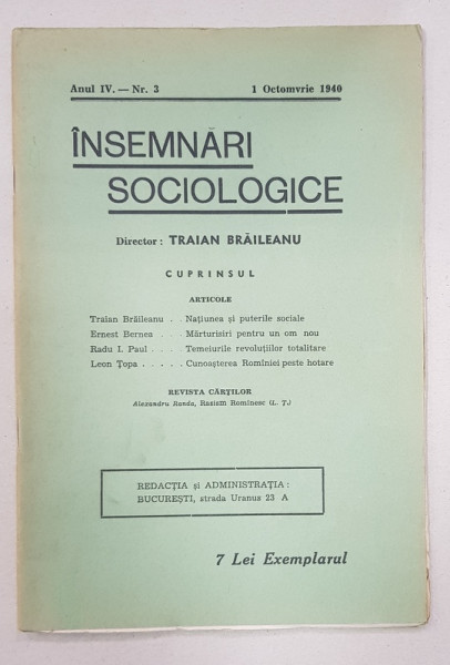 INSEMNARI SOCIOLOGICE, ANUL IV, NR. 3, 1 OCTOMBRIE 1940