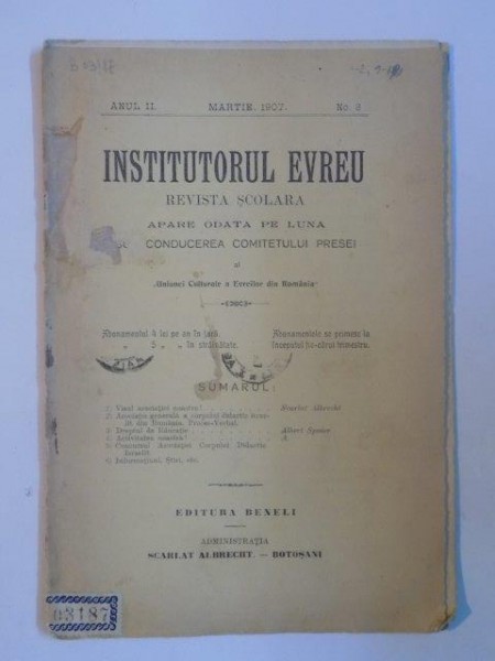 INSTITUTORUL EVREU, ANUL II, MARTIE 1907, NR. 3