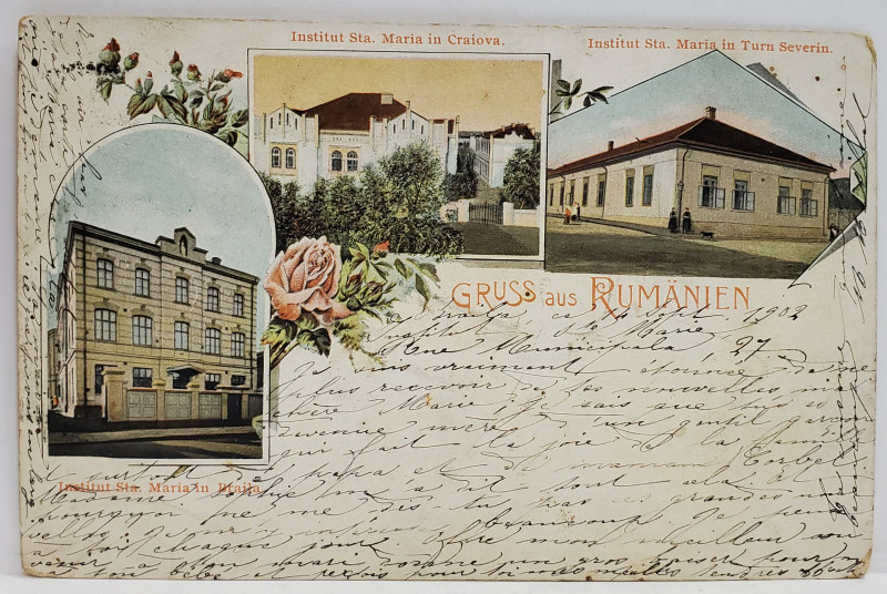 INSTITUTUL SANTA MARIA DIN : BRAILA , CRAIOVA , TURNU SEVERIN , FOTO - MONTAJ CU TREI IMAGINI , CARTE POSTALA , CROMOLITOGRAFIE , CLASICA