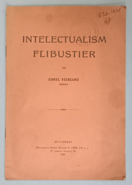 INTELECTUALISM FLIBUSTIER de CONST . VAIDEANU , 1930