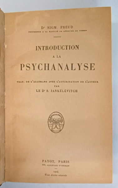 INTRODUCTION A LA PSYCHANALYSE , SIGMUND FREUD  1923