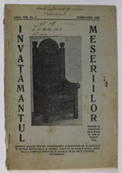 INVATAMANTUL MESERIILOR , REVISTA , ANUL VIII , NR. 2, FEBRUARIE , 1929