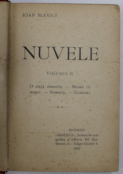 IOAN SLAVICI - NUVELE , VOLUMUL II - 1907