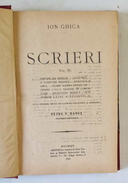 Ion Ghica, Scrieri vol. IV, Bucuresti 1915