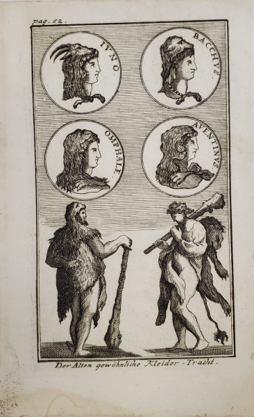 IUNO , BACCHUS , OMPHALE , AVENTINUS , IN 4 MEDALIOANE , GRAVURA , SEC. XVIII