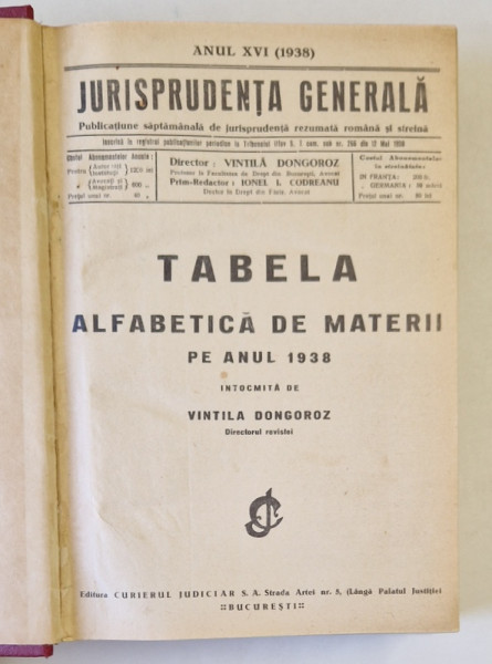 JURISPRUDENTA GENERALA , ANUL XVI  ,1938