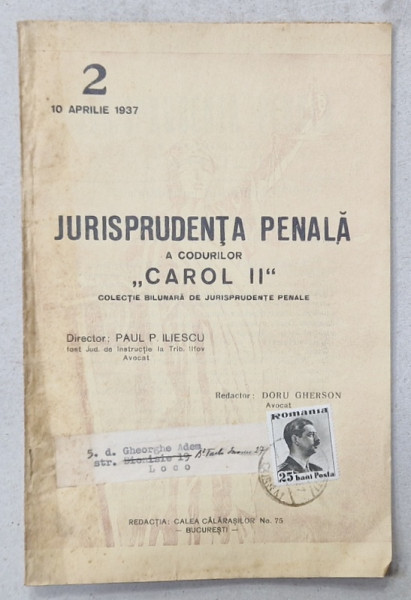 JURISPRUDENTA PENALA  A  CODURILOR ' CAROL II ' , COLECTIE BILUNARA DE JURISPRUDENTE PENALE , NR. 2, 1937