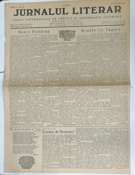 JURNALUL LITERAR , FOAIE SAPTAMANALA DE CRITICA SI INFORMARE LITERARA , No. 17 , 1939