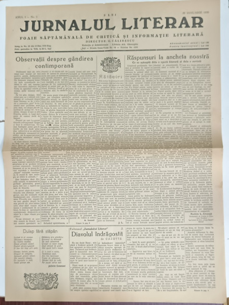 JURNALUL LITERAR , FOAIE SAPTAMANALA DE CRITICA SI INFORMARE LITERARA , No. 5 , 1939
