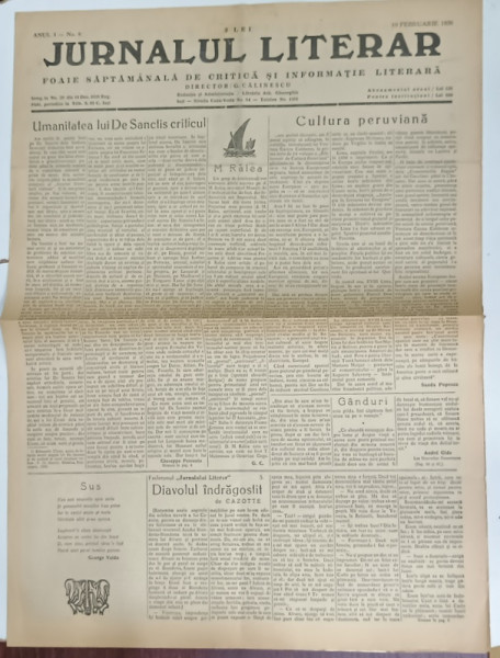 JURNALUL LITERAR , FOAIE SAPTAMANALA DE CRITICA SI INFORMARE LITERARA , No. 8 , 1939