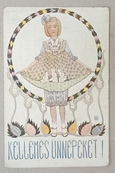 KELLEMES UNNEPEKET !  (SARBATORI FERICITE ), CARTE POSTALA CU ILUSTRATIE ART NOUVEAU , INCEPUTUL SEC. XX