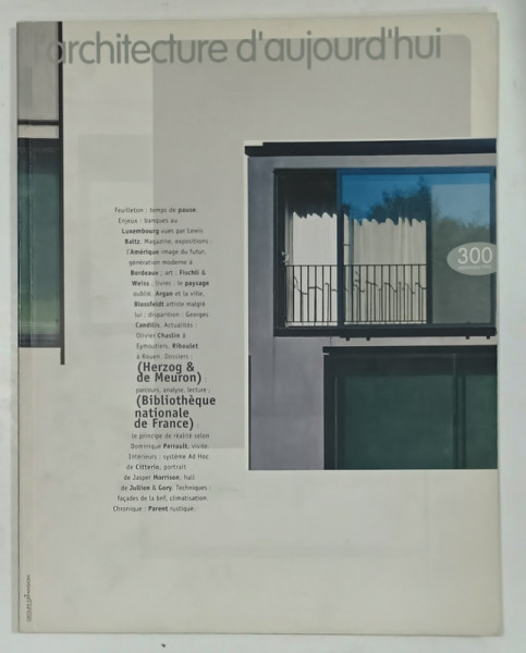 L 'ARCHITECTURE D 'AUJOURD ' HUI , SUBJET : HERZOG et de MEURON - BNF  , no. 300 , 1995, REVISTA  FRANCEZA DE ARHITECTURA