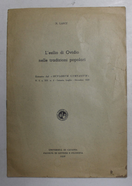 L 'ESILIO DI OVIDIO NELLE TRADIZIONI POPOLARI de N. LASCU , 1959