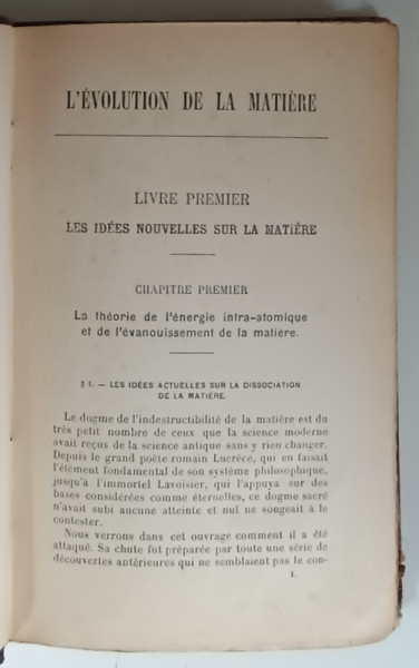 L ' EVOLUTION DE LA MATIERE par GUSTAVE LE BON , 1906 *LIPSA PAGINA DE TITLU
