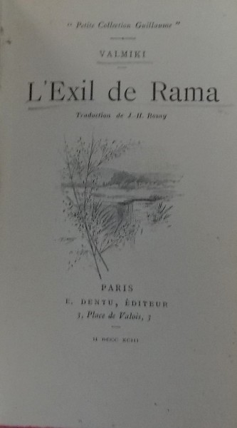 L' EXIL DE RAMA par VALMIKI  , " PETIT COLLECTION GUILLAUME " , 1893