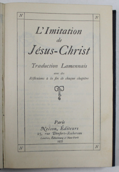 L' IMITATION DE JESUS - CHRIST , TRADUCTION LAMENNAIS , 1935