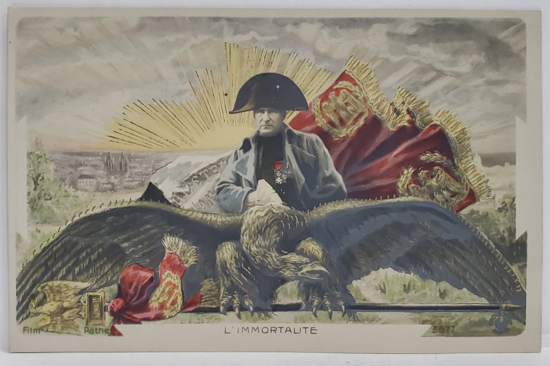 ' L ' IMMORTALITE '  , ALEGORIE CU NAPOLEON BONAPARTE IN CENTRU , SCENA DE FILM , CARTE POSTALA , INCEPUTUL SEC. XX