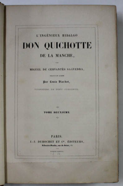 L 'INGENIEUX HIDALGO DON QUICHOTTE DE LA MANCHE par MIGUEL DE CERVANTES SAAVEDRA , TOME DEUXIEME , 1837